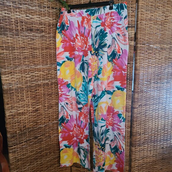 d&co. Beach Wide Leg Pants Multi-color Floral SZ Large Tall Cotton Blend - Picture 5 of 5